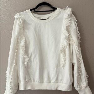 Anthropologie White Lace Ruffle Sweater